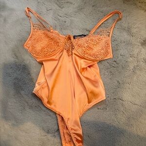 PrettyLittleThing Vibrant Orange Lace Detail Top